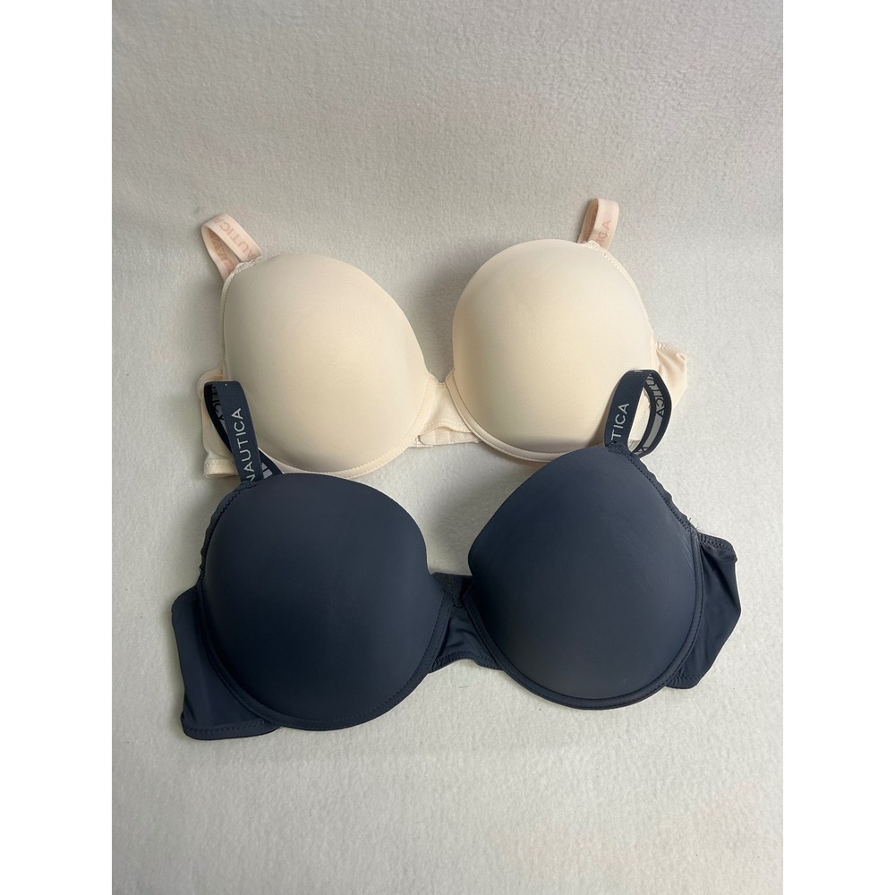 Athleisure Nautica Women 42D Beige Navy Blue 2-Pack Molded T-Shirt Bras 2801-134